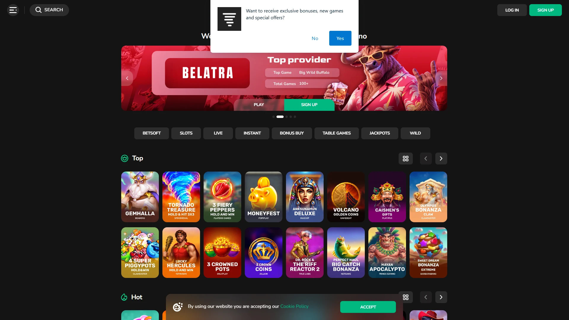 Wild Tornado casino lobby on desktop